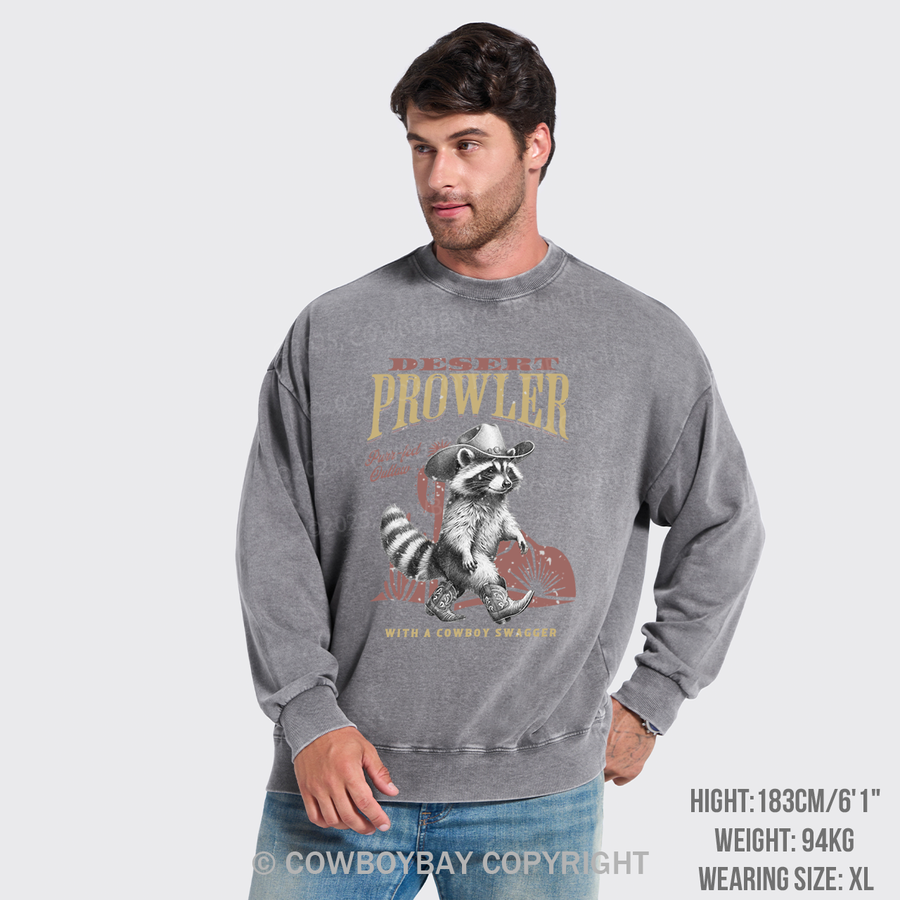 Retro Cowboy Raccoon Washed Sweatshirts