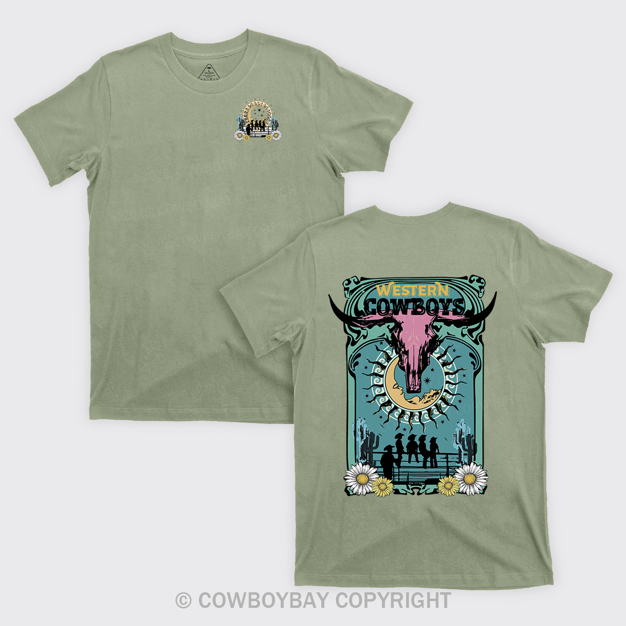 Western Cow Skull Retro Cowboy T-Shirts