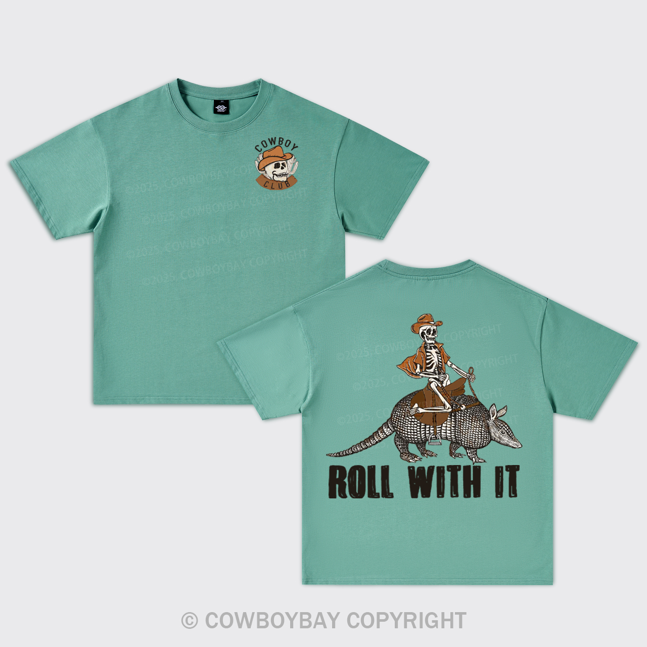 Cowboy Skeleton Rides Armadillo Oversize T-Shirts