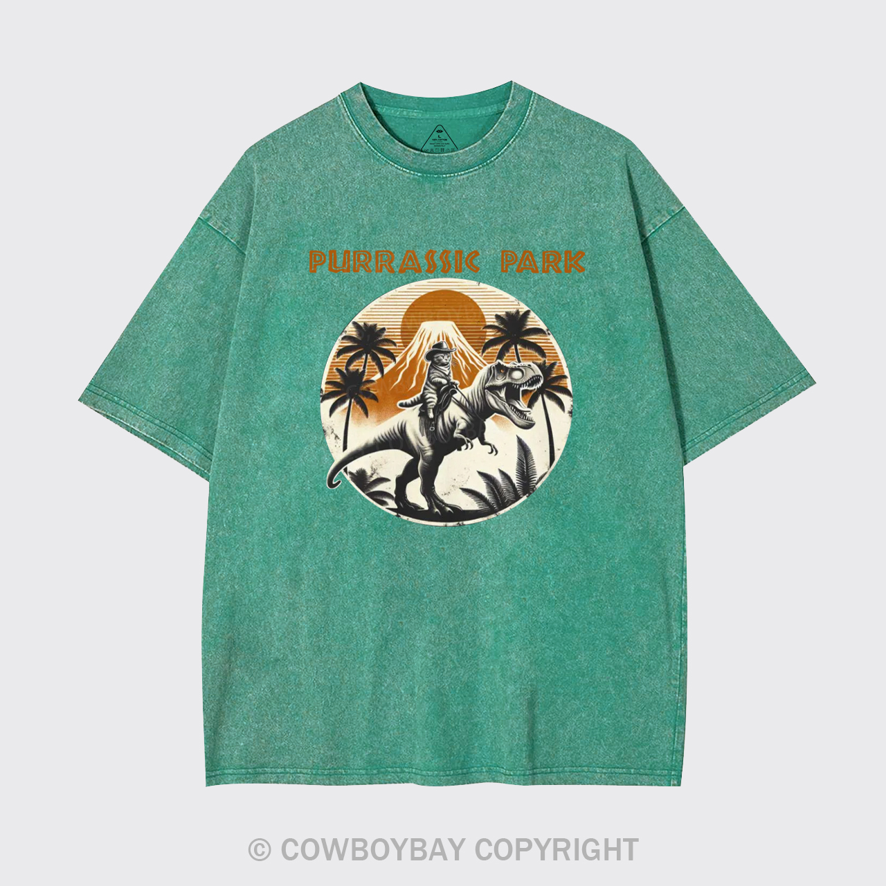 Cowboy Cat Riding Dinosaur Garment-dye Tees