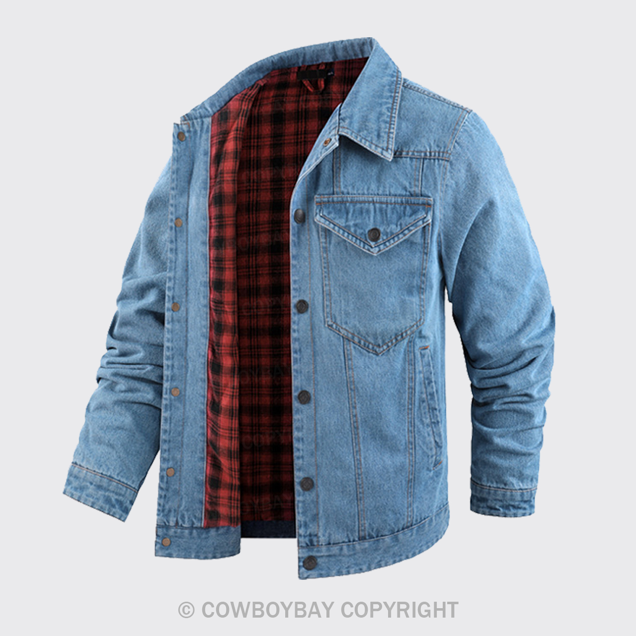 Western Plaid Blue Flannel Denim Jacket