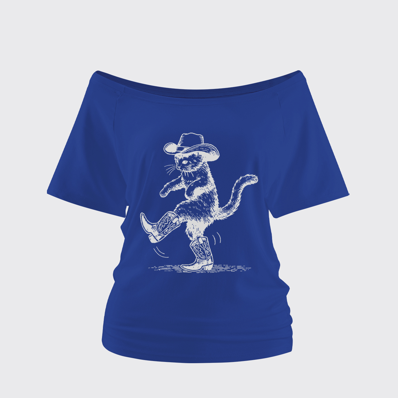 Cowboy Cat Looking For Fish Off Shoulder Top