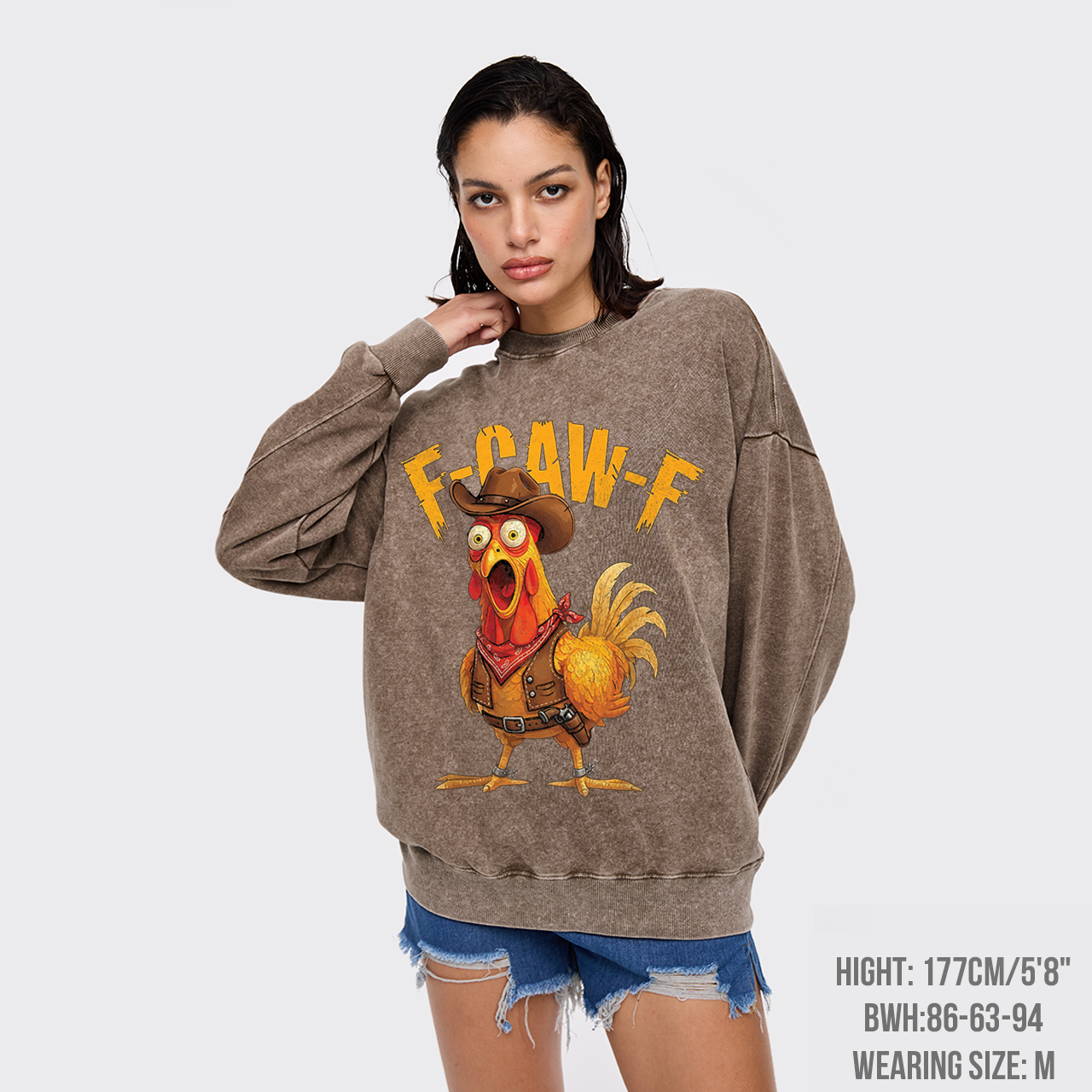 Funny Screaming Chicken F-CAW-F Washed Sweatshirts