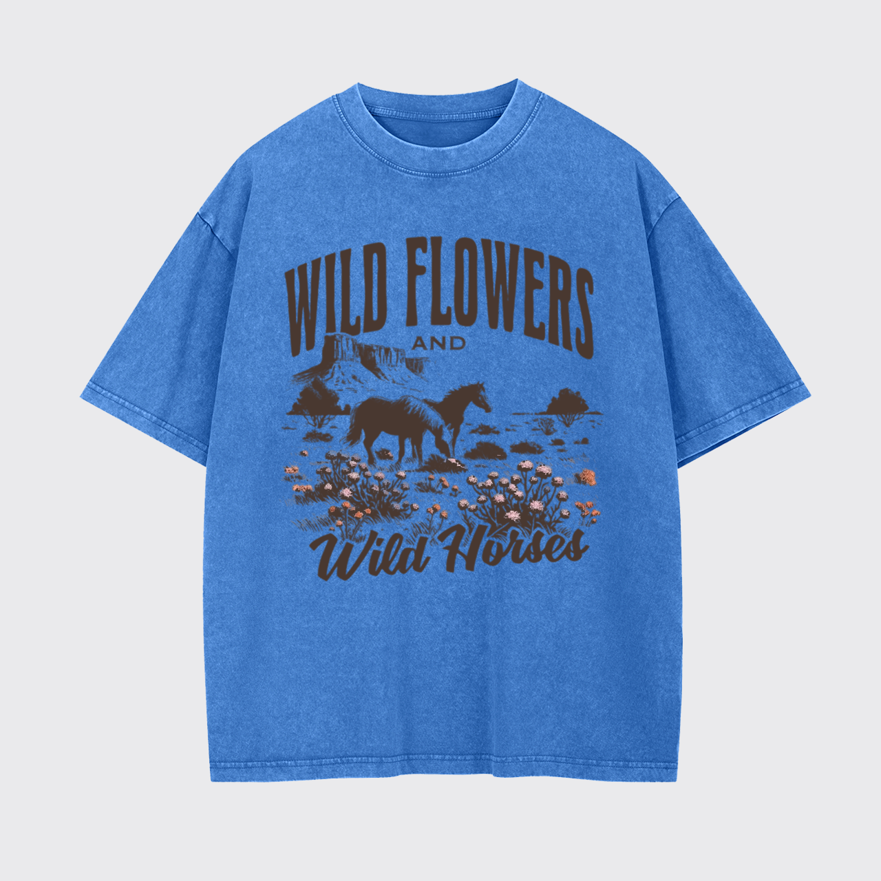 Vintage Western Wild Horses Wildflowers Garment-dye Tees