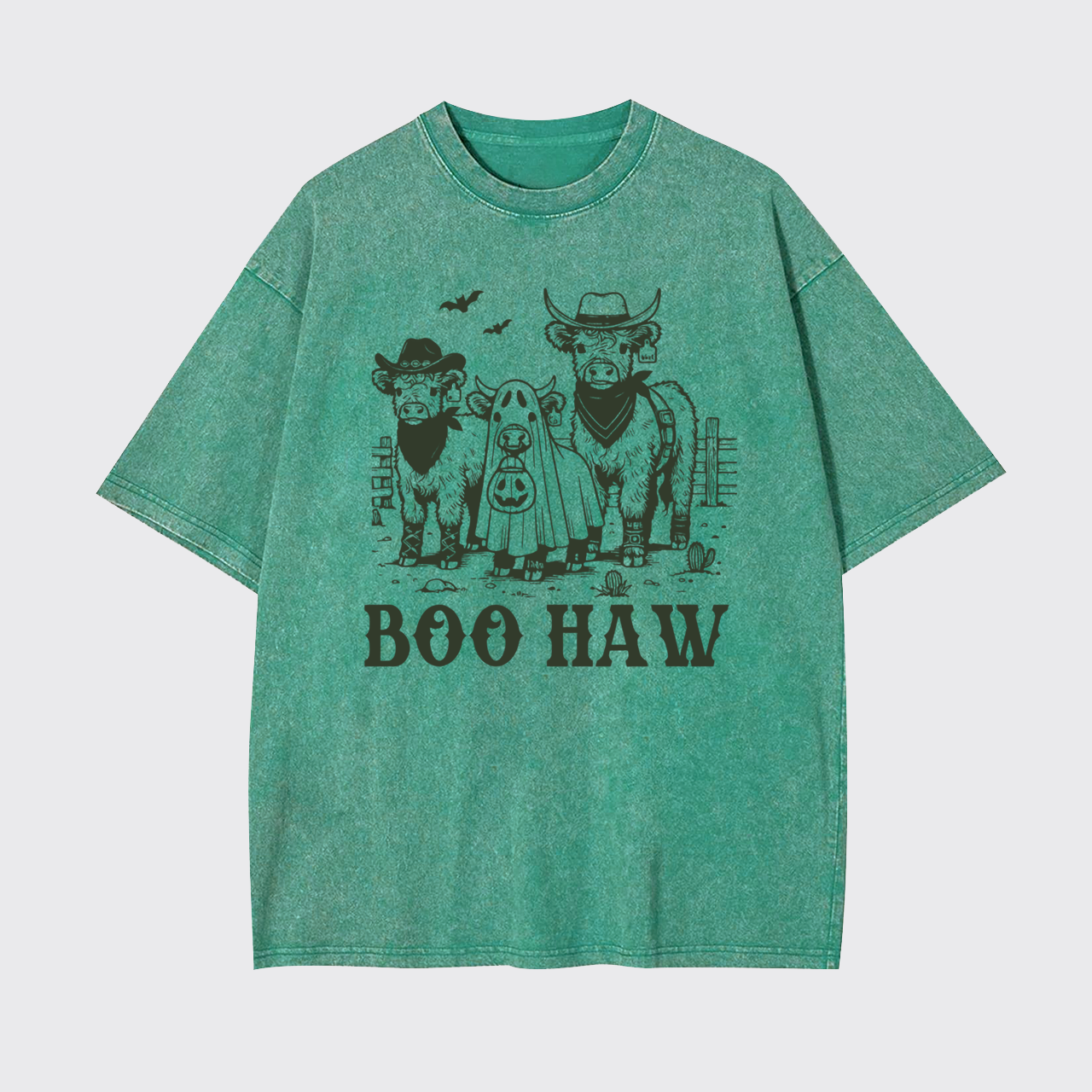 Boo Haw Highland Cow Halloween Garment-dye Tees