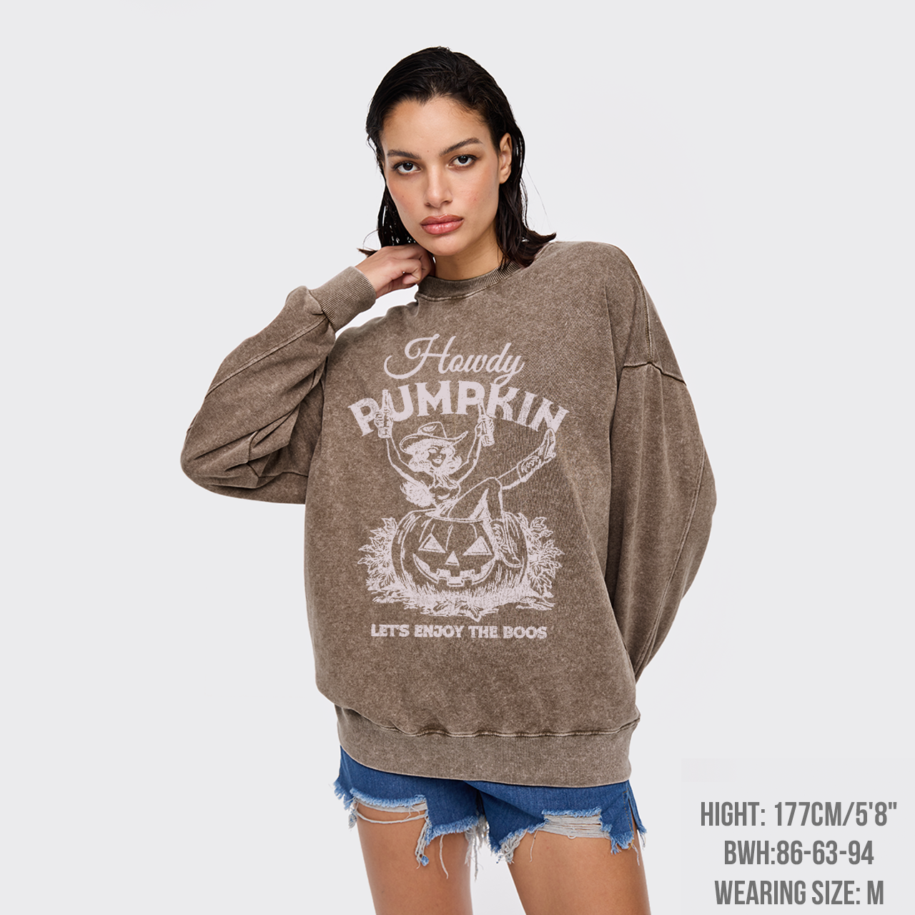 Howdy Pumpkin Halloween Cowgirl Boos Washed Sweatshirts