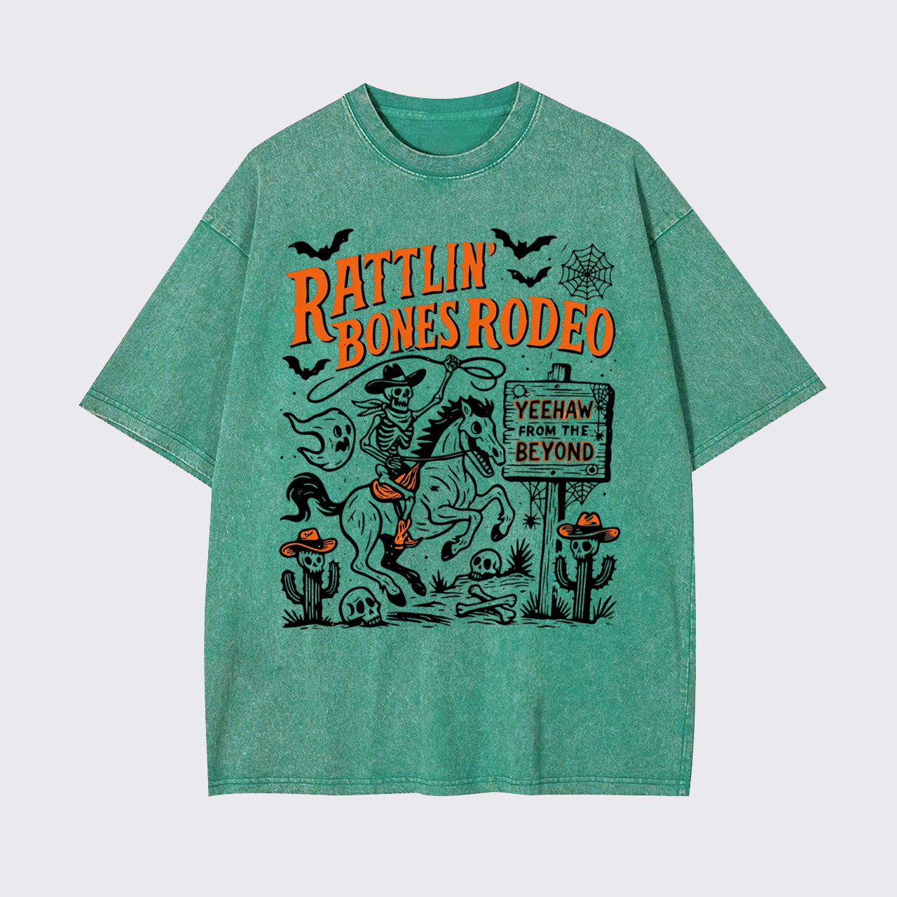 Rattlin' Bones Rodeo Skeleton Cowboy Halloween Garment-dye Tees