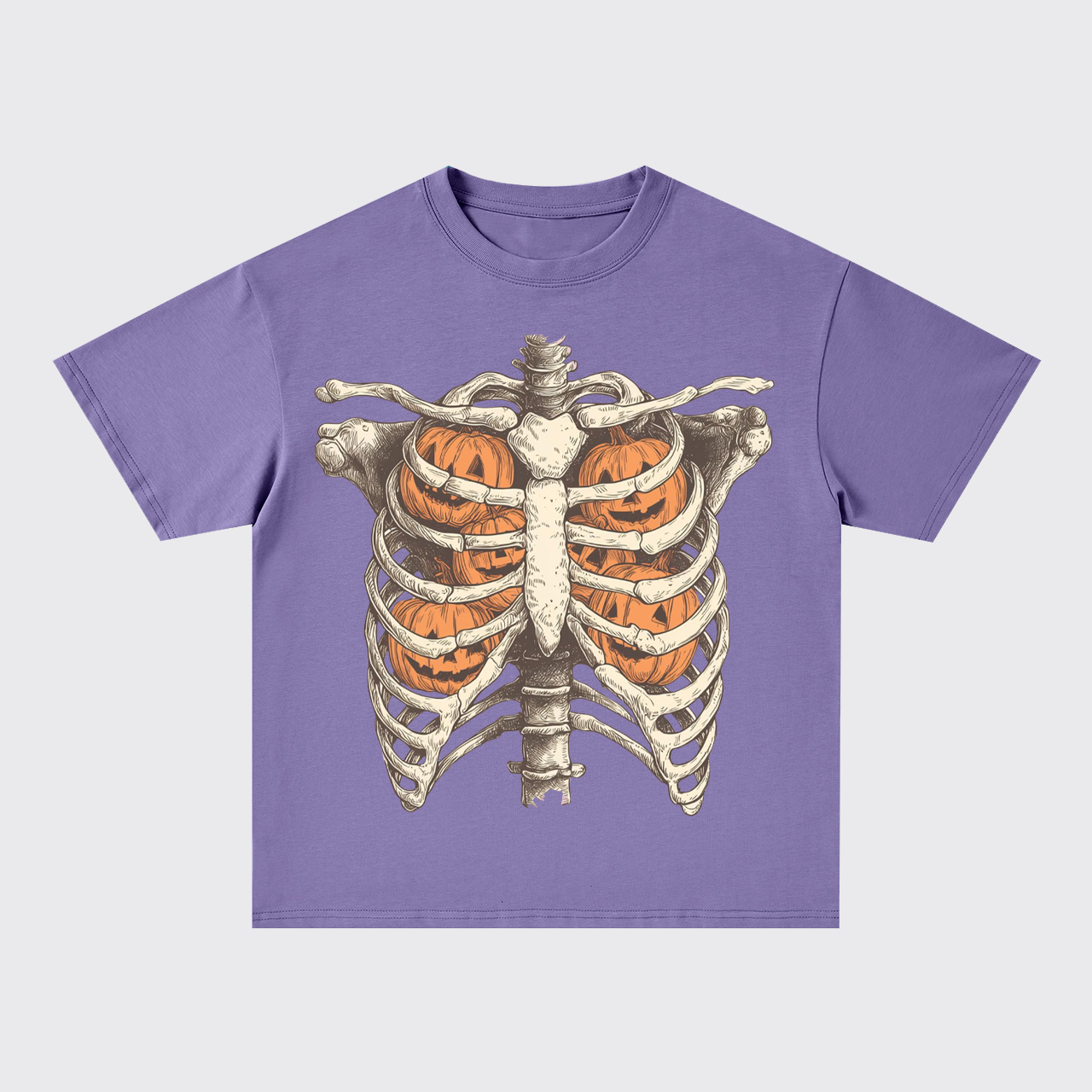 Retro Ribcage Pumpkin Halloween Skeleton Oversize T-Shirts