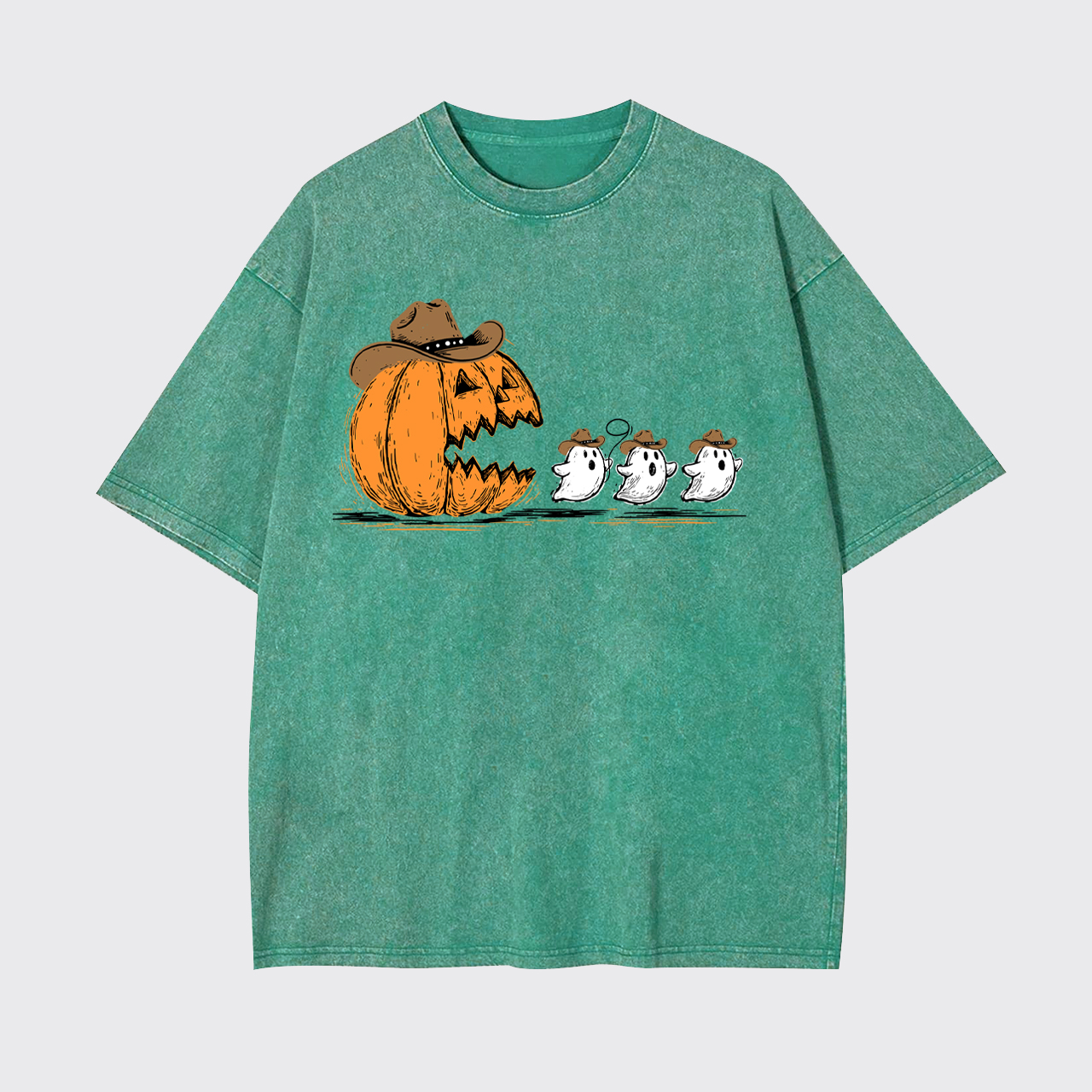 Spooky Halloween Pumpkin Chasing Ghost Garment-dye Tees