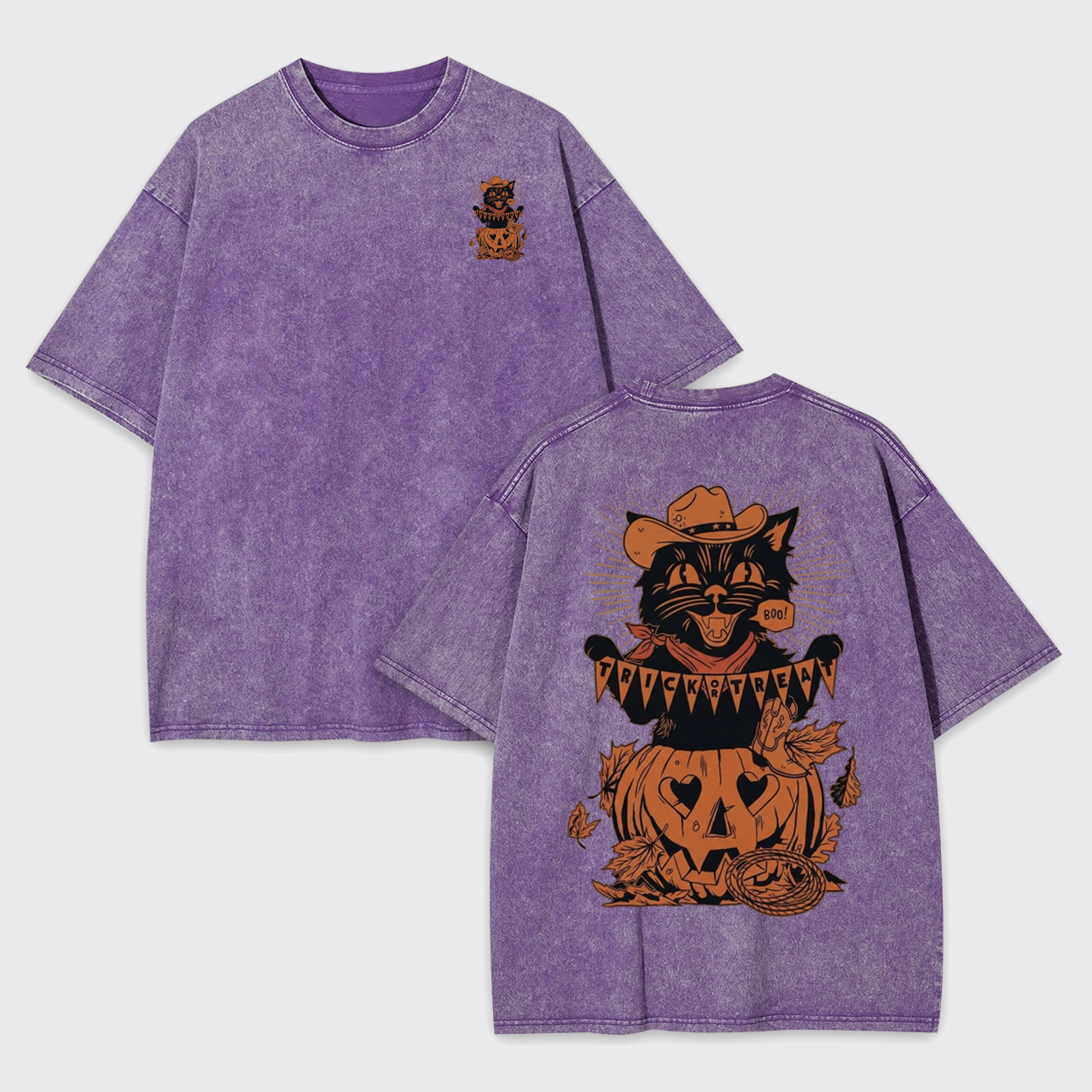 Trick Or Treat Halloween Black Cat Garment-dye Tees