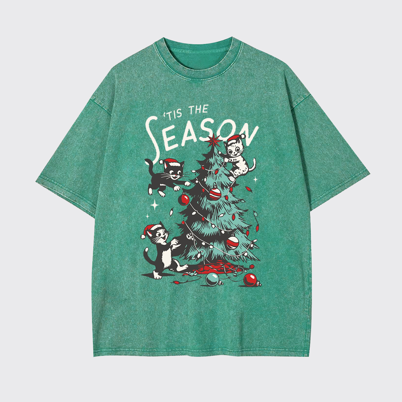 Cats Messing with Christmas Tree Garment-dye Tees