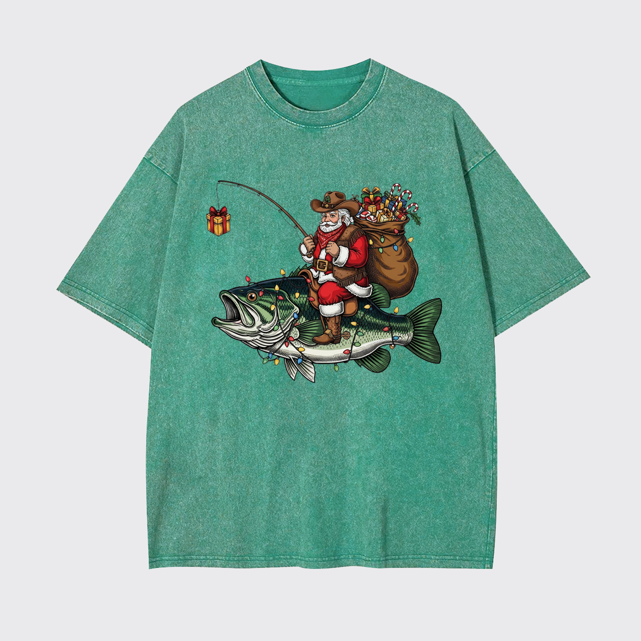 Fishing Santa Christmas Bass Fish Garment-dye Tees