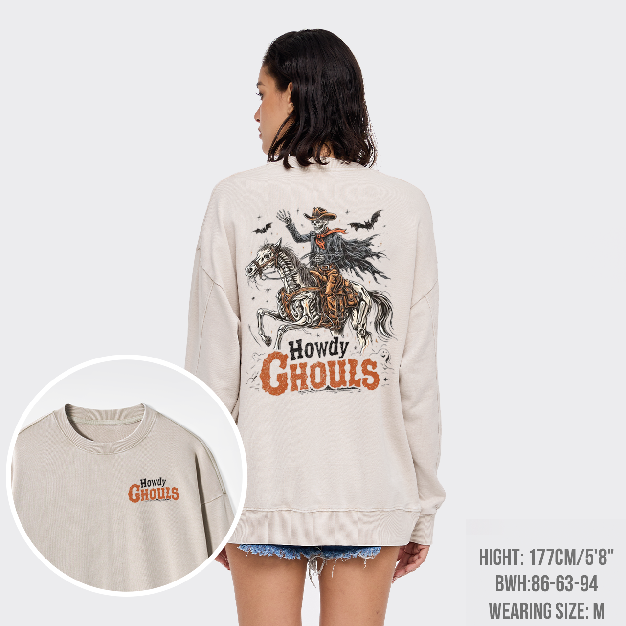 Howdy Ghouls Halloween Cowboy Skeleton Washed Sweatshirts