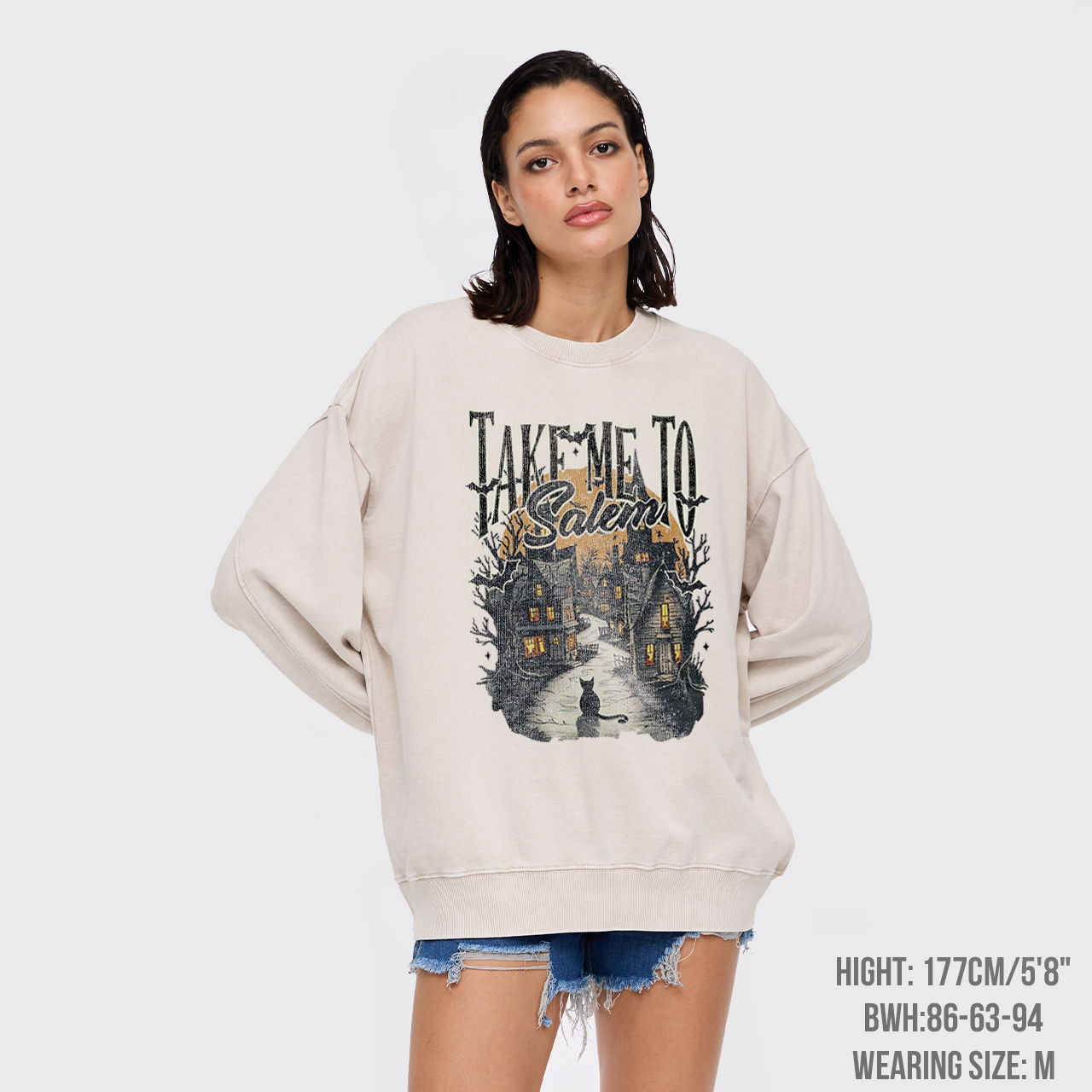 Retro Halloween Black Cat Washed Sweatshirts