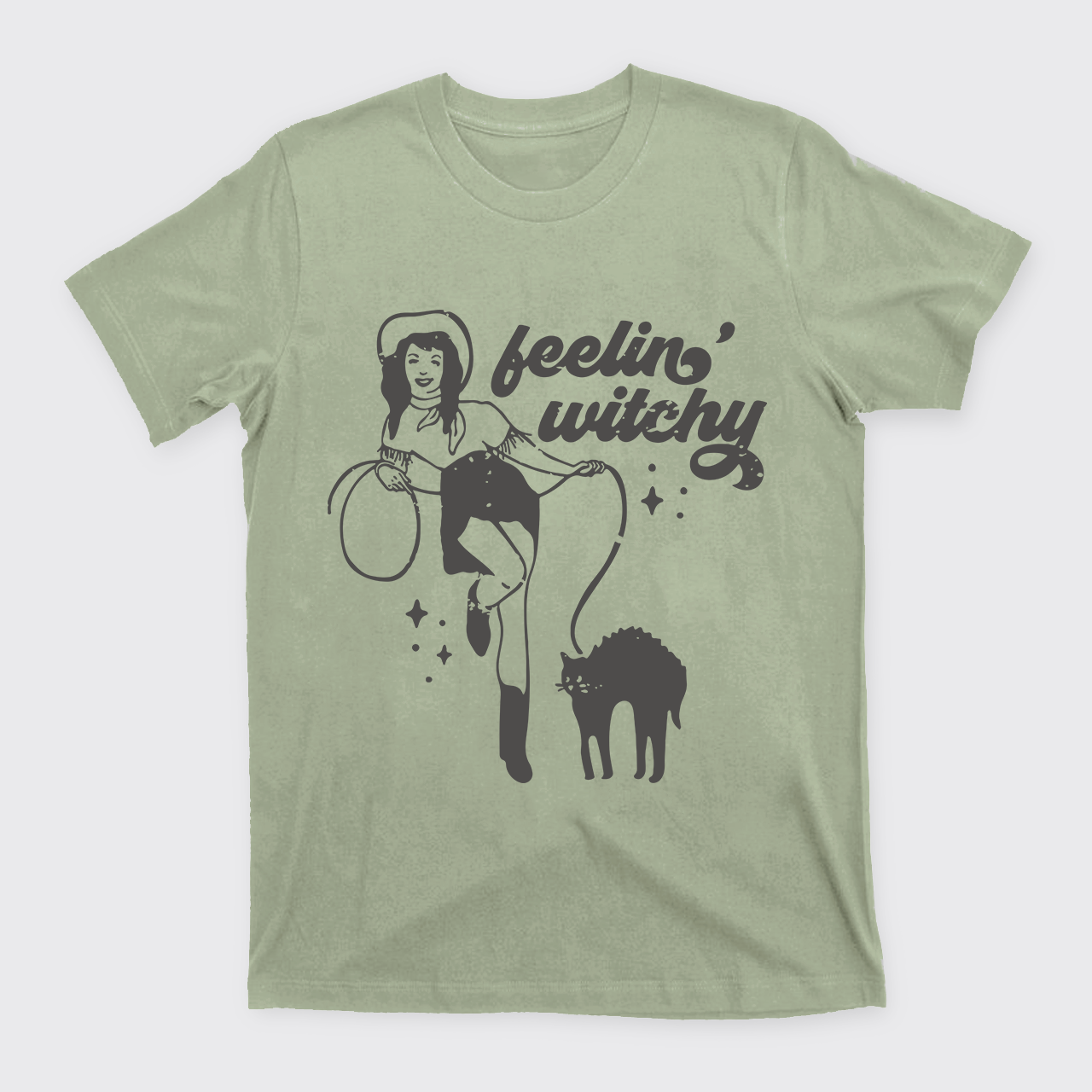 Feeling Witchy Cowgirl Cat Halloween T-Shirts