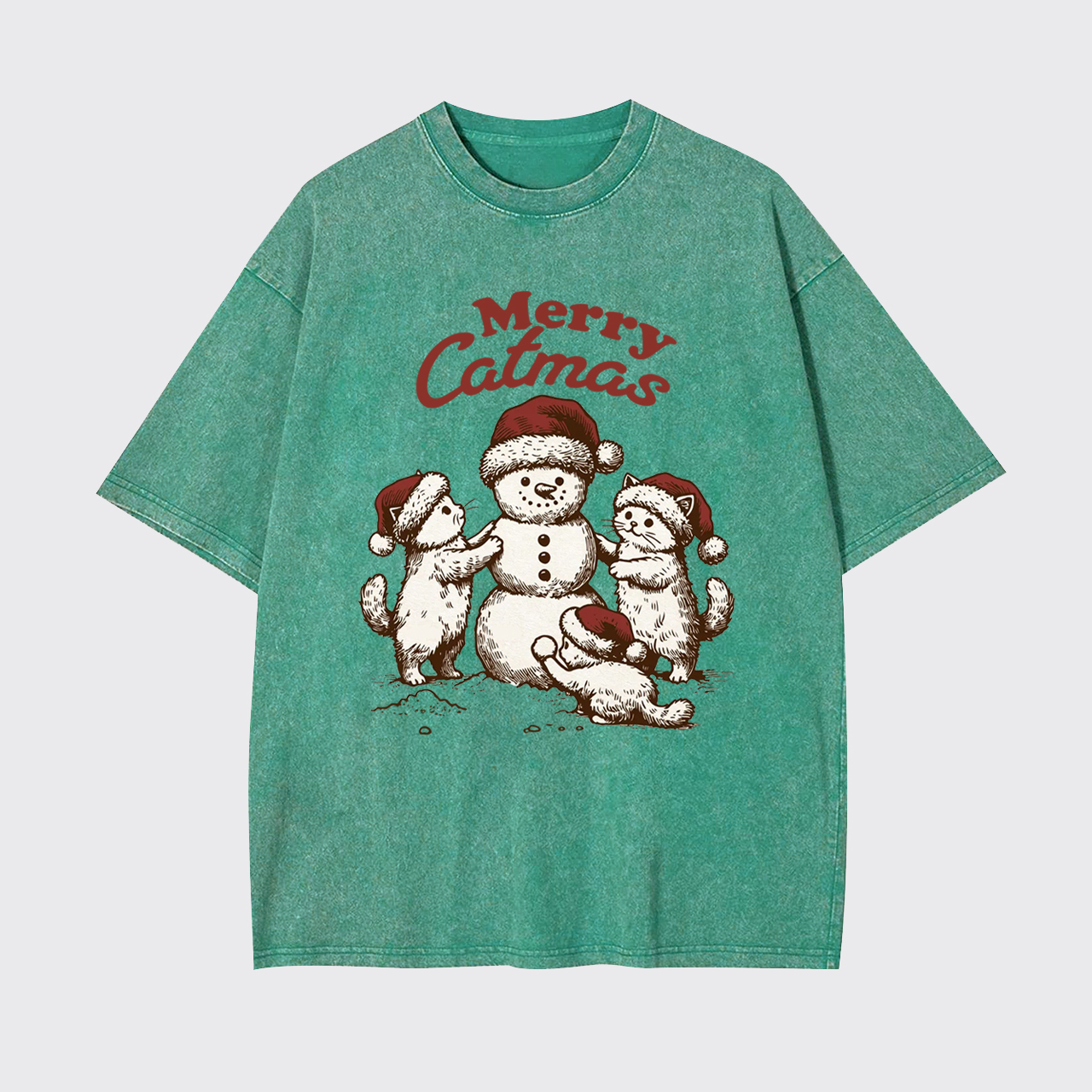 Merry Christmas Santa Snowman Cat Garment-dye Tees