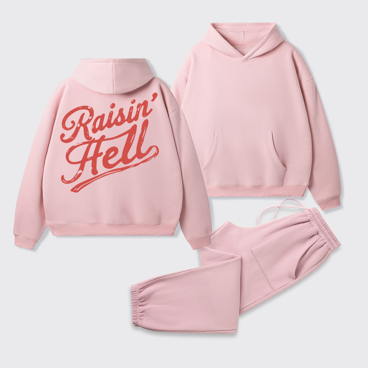 Fleece Vintage Humor Raisin Hell Hoodie Set