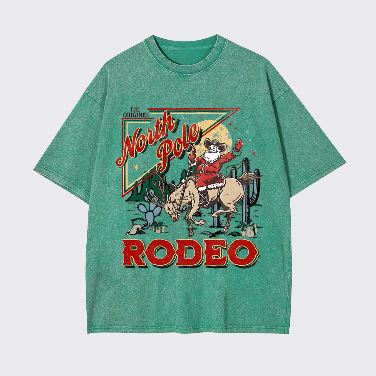 Retro North Pole Rodeo Cowboy Santa Christmas Garment-dye Tees