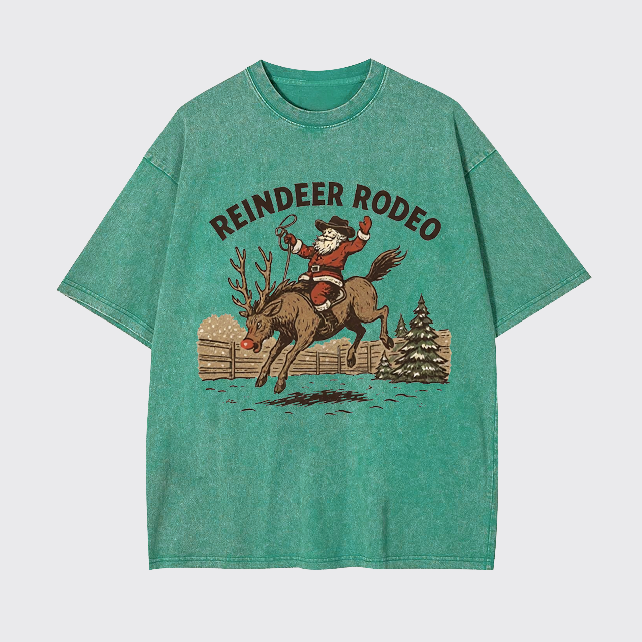 Reindeer Rodeo Santa Cowboy Christmas Garment-dye Tees