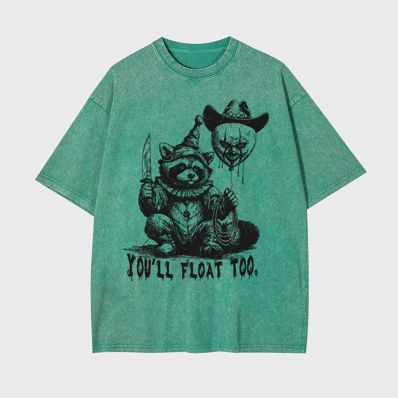 Creepy Clown Raccoon Spooky Halloween Garment-dye Tees