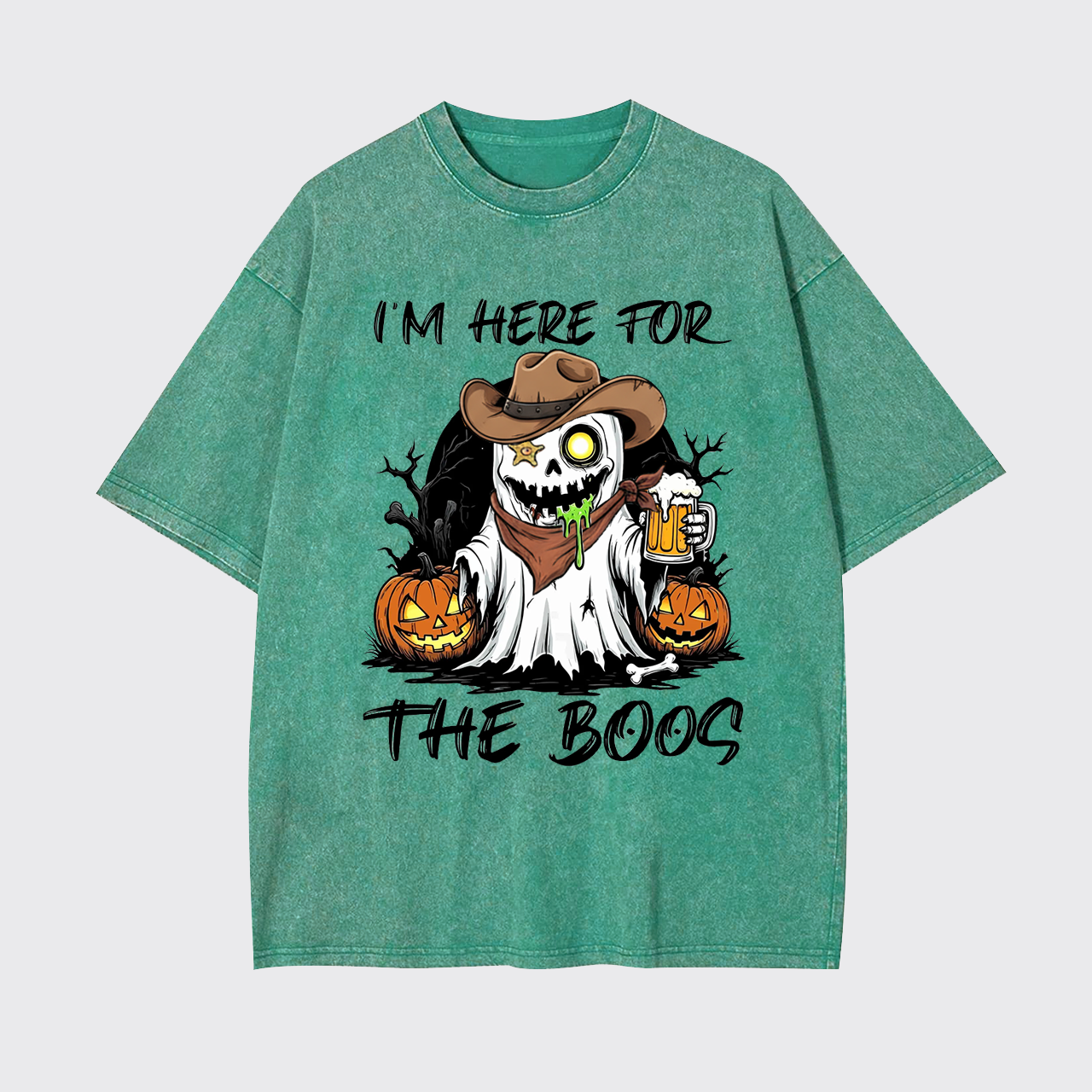 Funny Halloween Ghost and Beer Garment-dye Tees