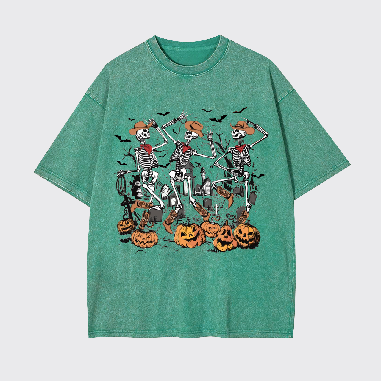 Retro Halloween Skeleton Cowboy Garment-dye Tees