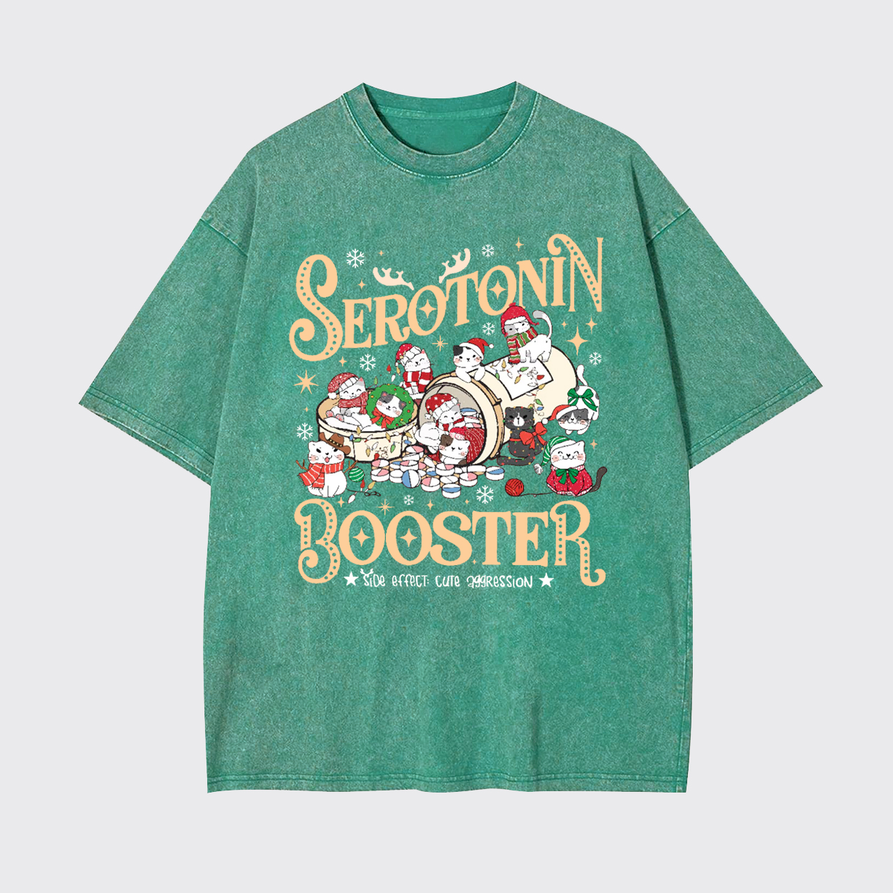 Serotonin Booster Cat Mental Health Christmas Garment-dye Tees