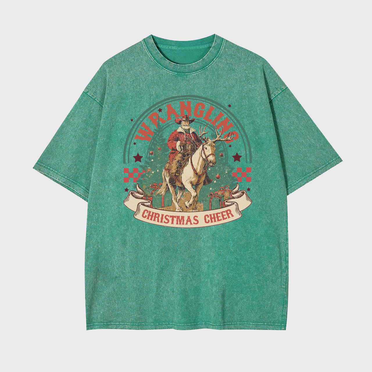 Wrangling Christmas Cheer Cowboy Santa Garment-dye Tees