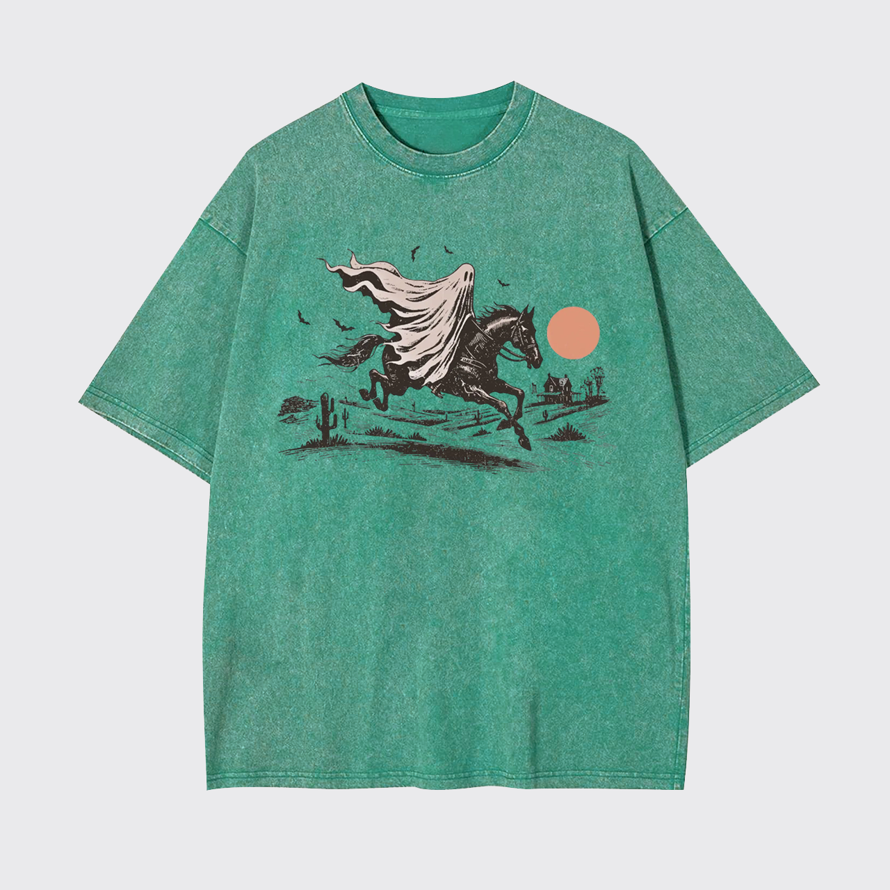 Scary Ghost Riding Horse Halloween Garment-dye Tees