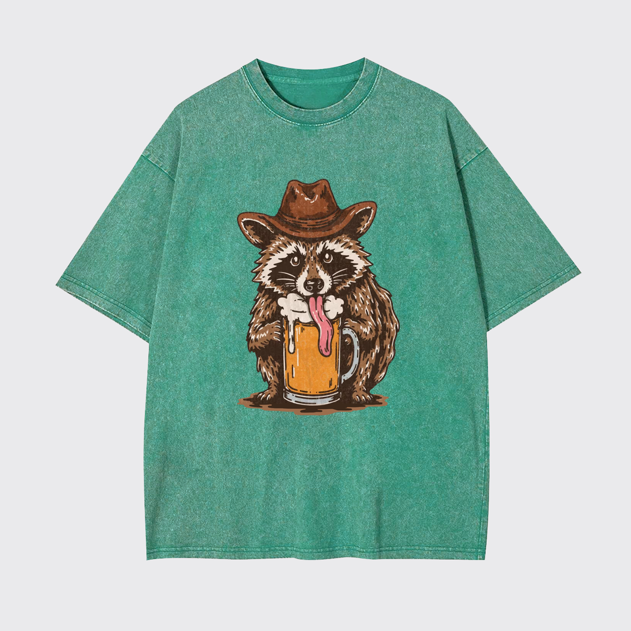 Cowboy Raccoon Western Beer Drinking Garment-dye Tees