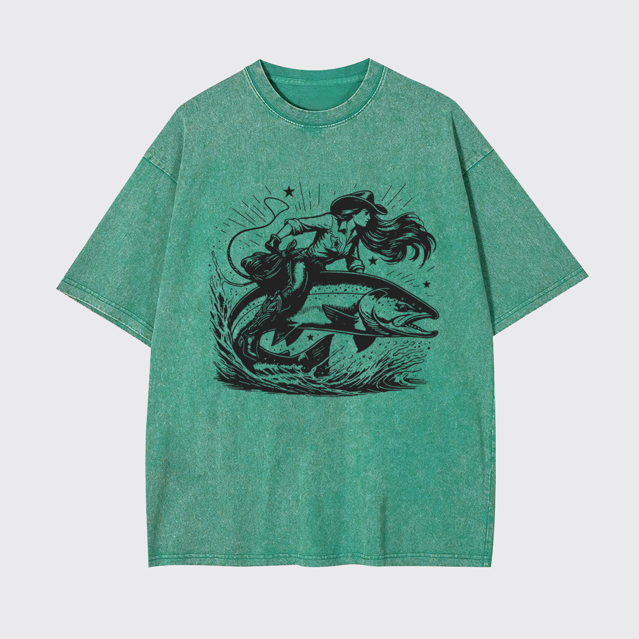 Cowgirl Riding a Fish Garment-dye Tees