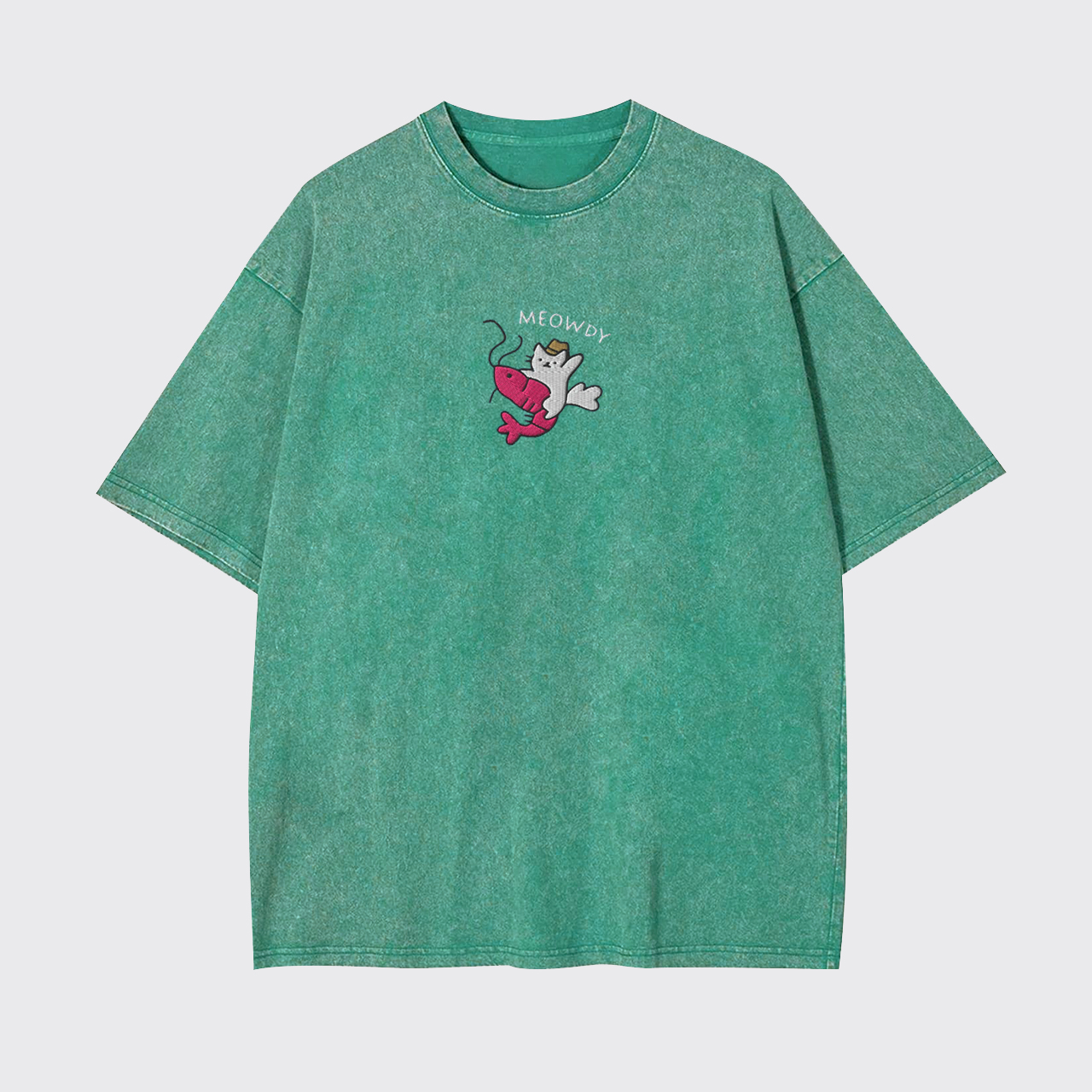 Meowdy Cowboy Cat Embroidered Garment-dye Tees