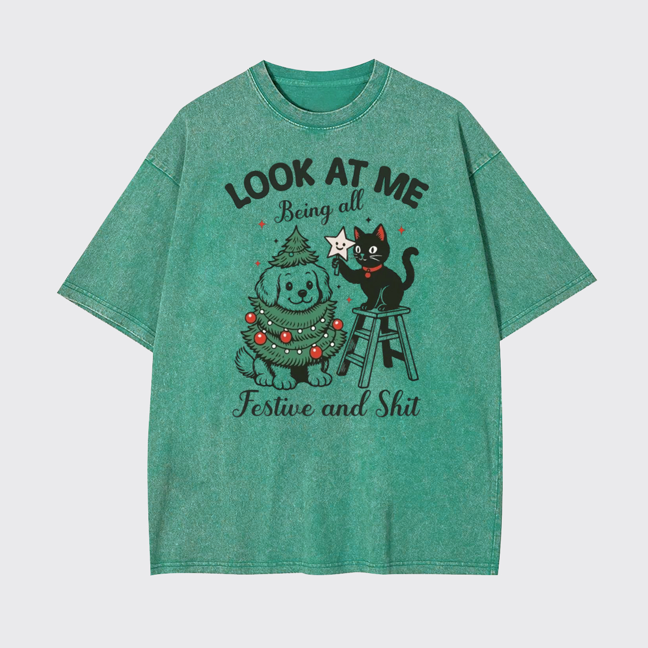 Look At Me Black Cat Christmas Garment-dye Tees