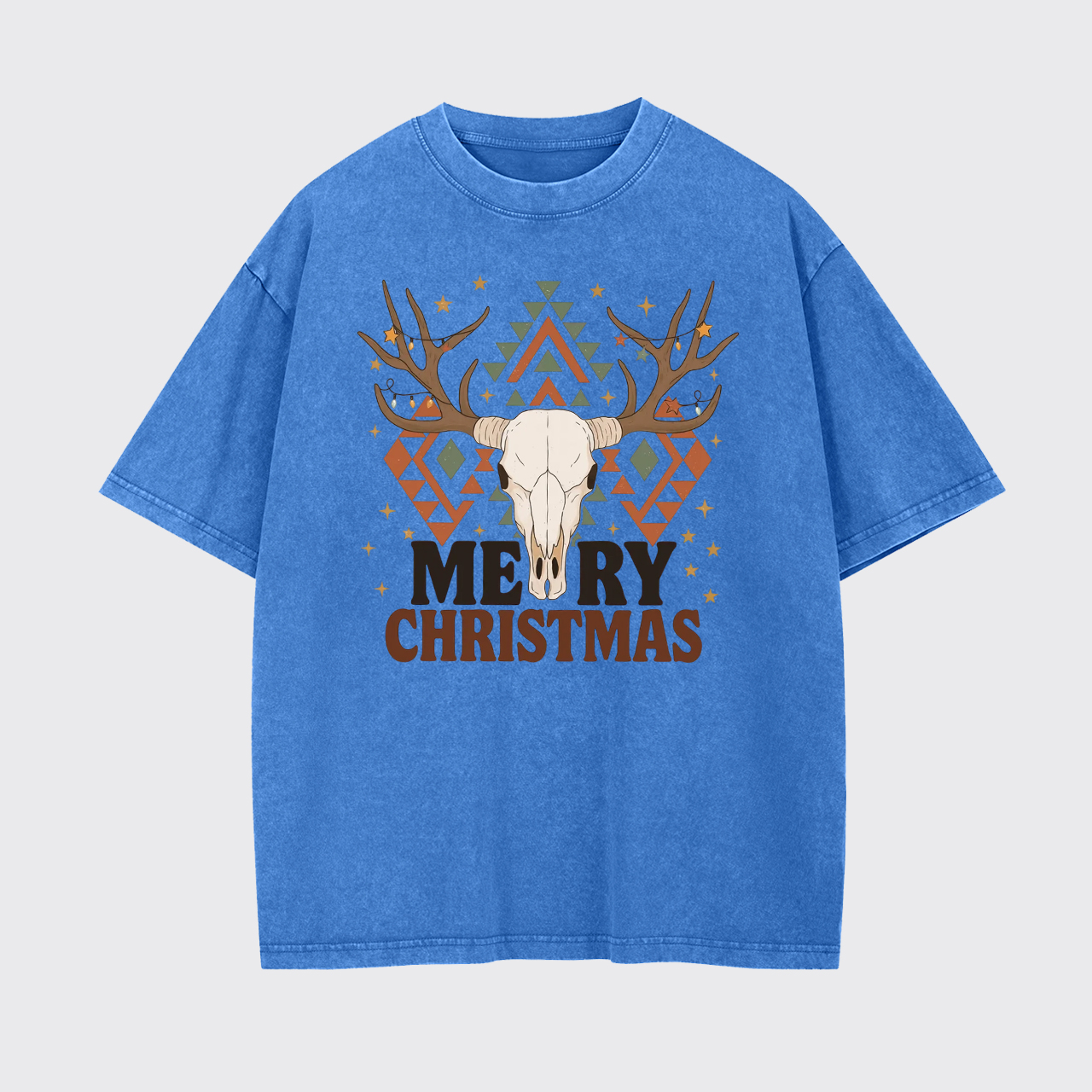 Western Christmas Bull Skull Garment-dye Tees