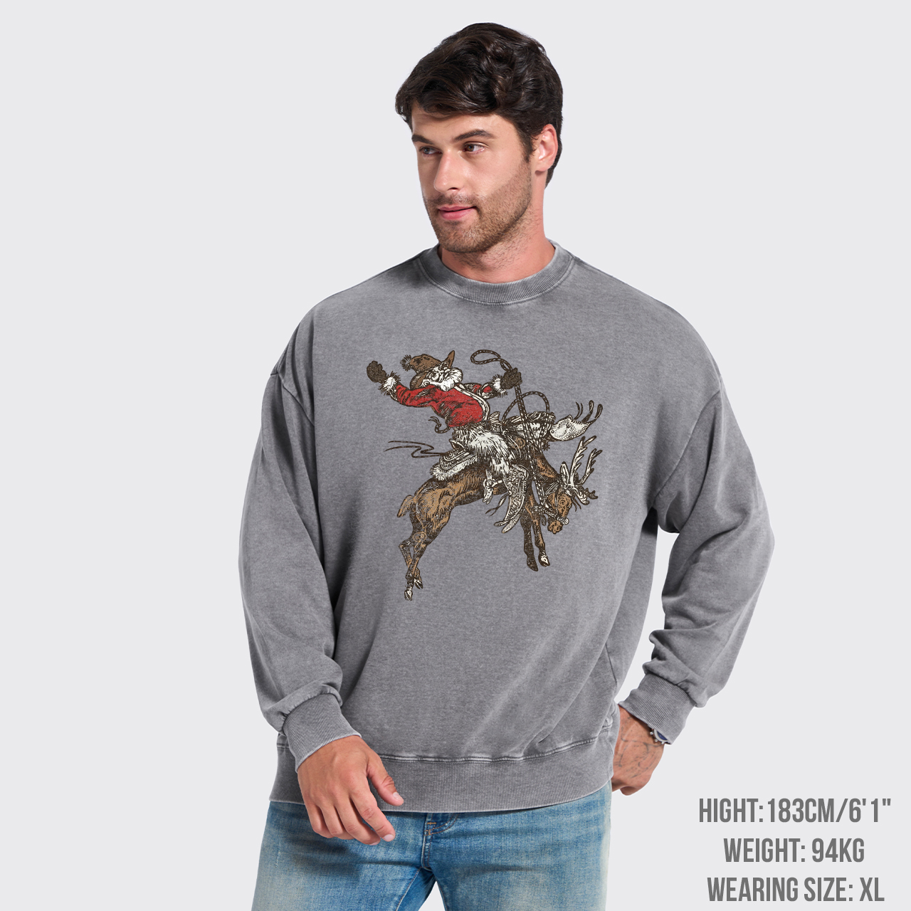 Cowboy Santa Jingle Horse Reindeer Washed Sweatshirts