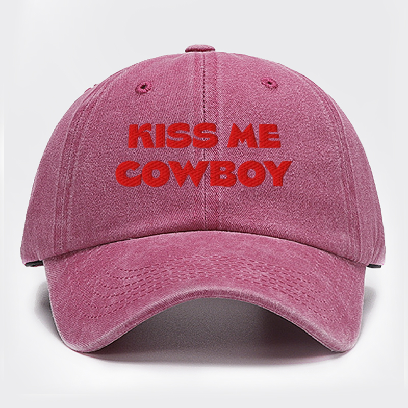 Kiss Me Cowboy Embroidery Washed Hat