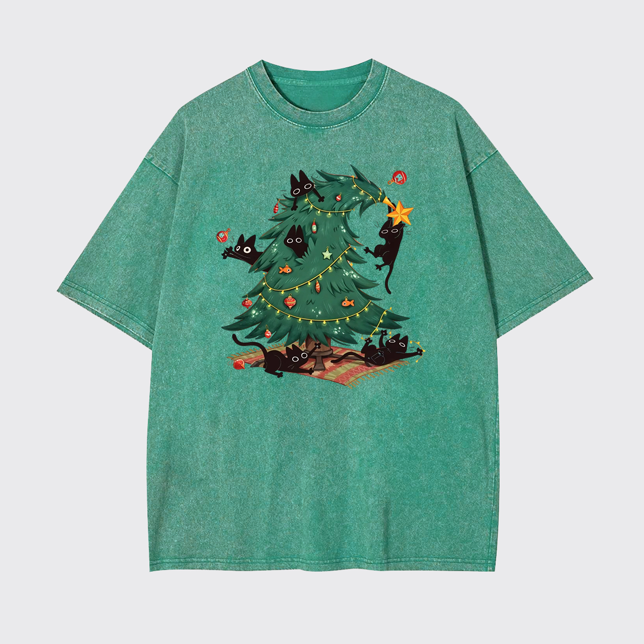 Christmas Tree And Black Cat Garment-dye Tees