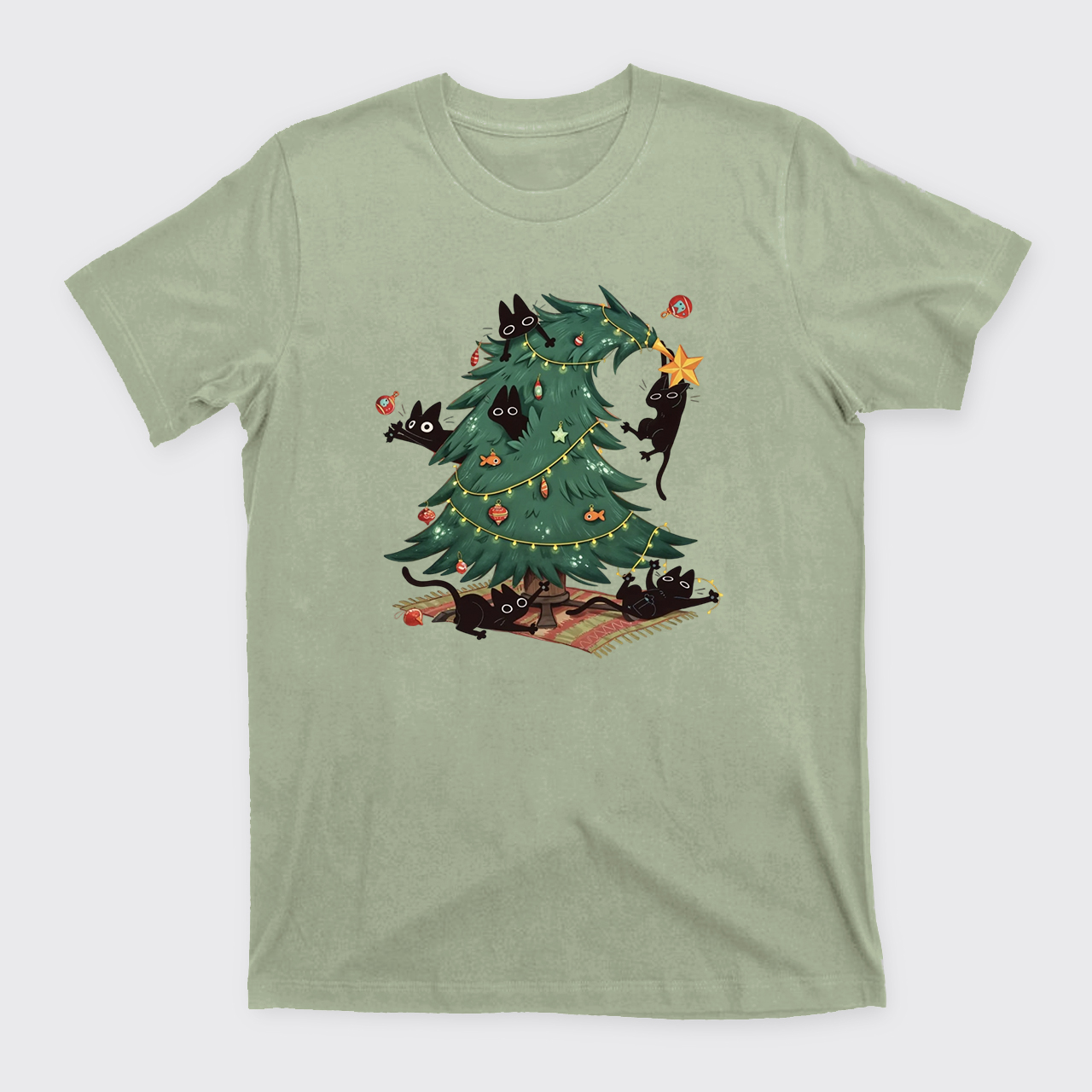 Christmas Tree And Black Cat T-Shirts