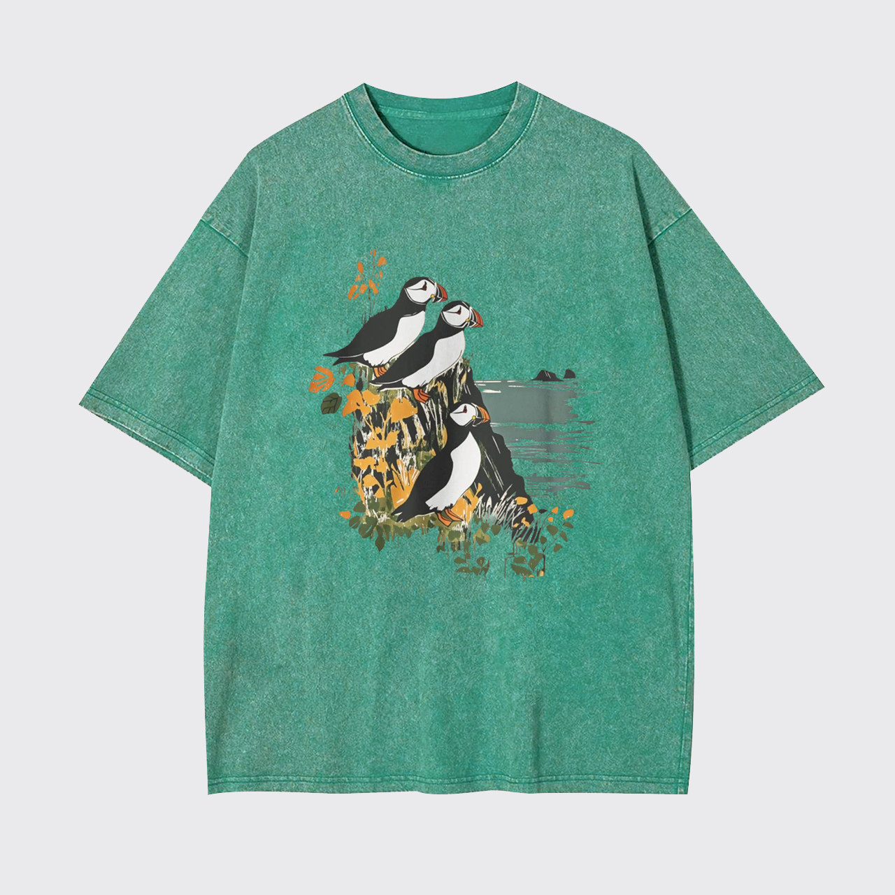 Atlantic Cliffside Puffins Bird Watcher Garment-dye Tees