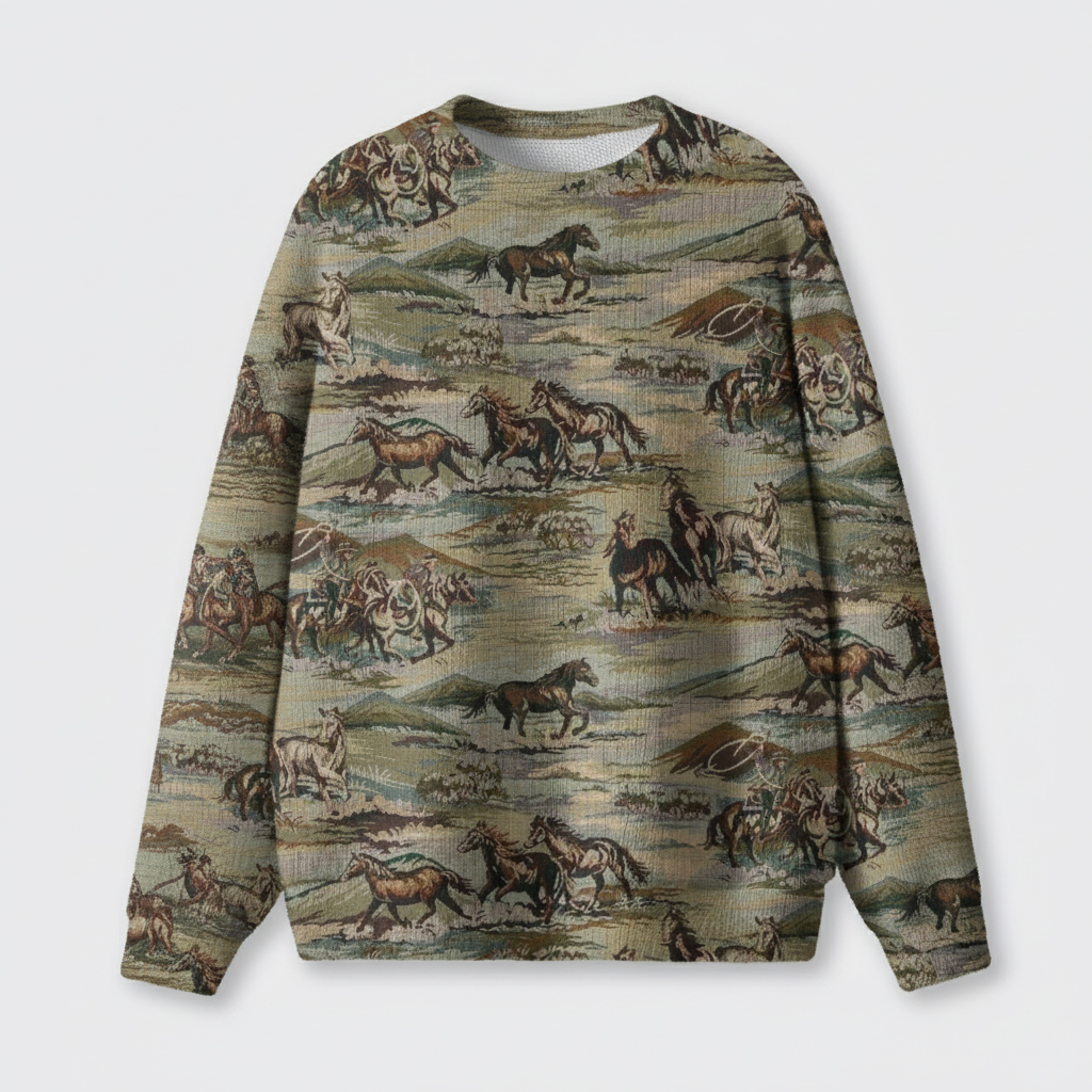 Western Jacquard Camo Knit Sweatshirt