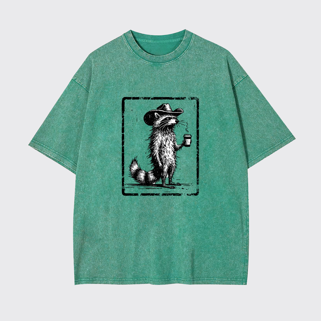 Tired Raccoon Coffee Cowboy Garment-dye Tees