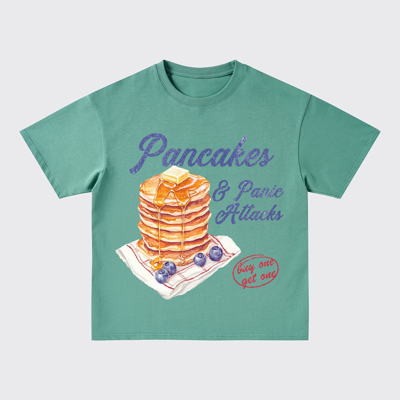 Humorous Retro-Pancakes And Panic Oversize T-Shirts