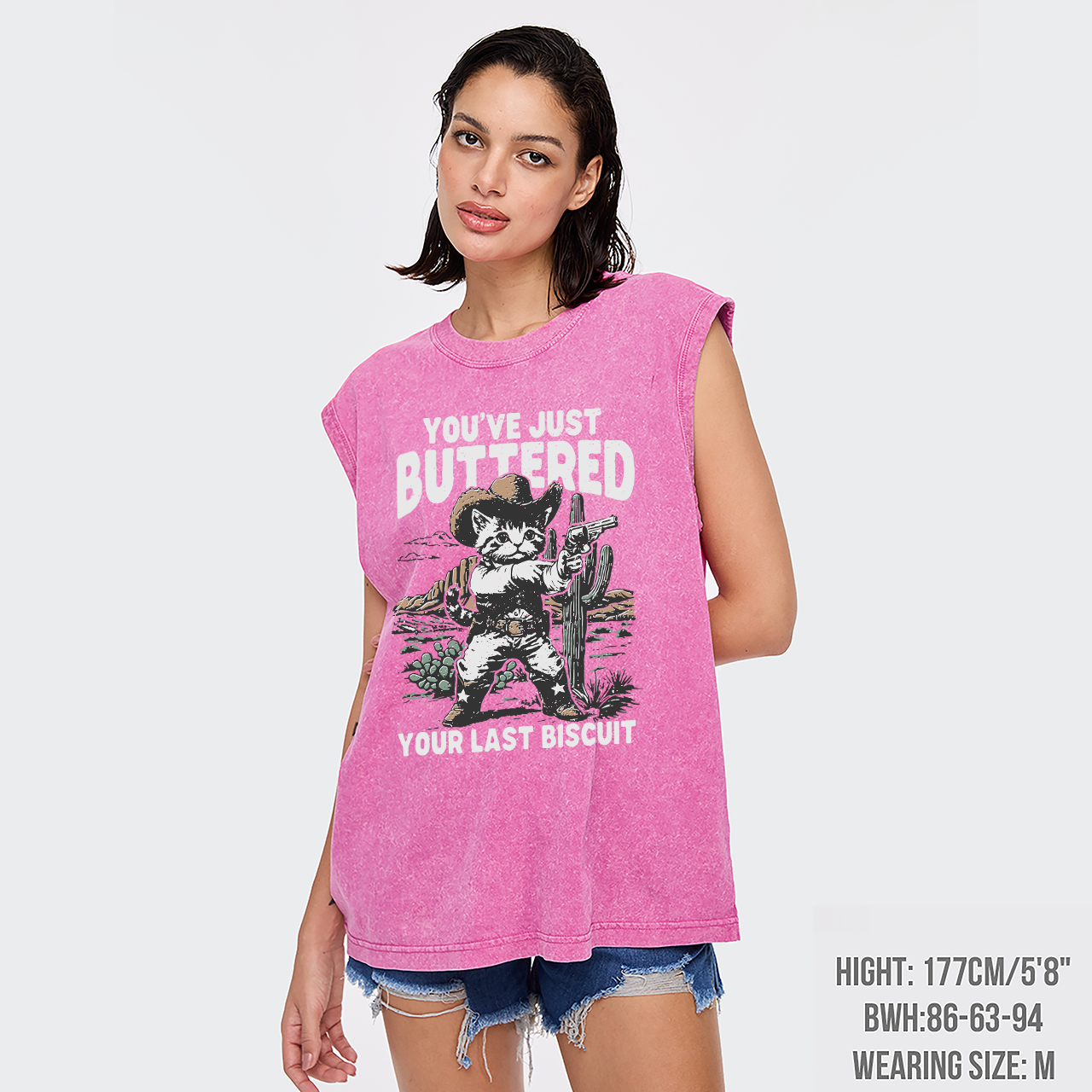 Funny Western Cat Washed Tanks