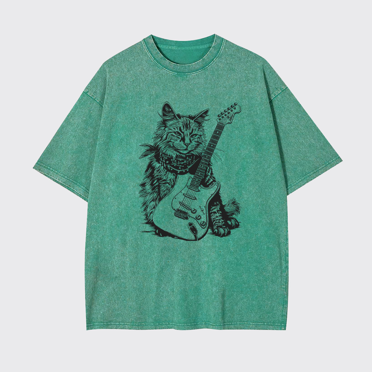 Cat Playing Guitar Punk Rock Garment-dye Tees