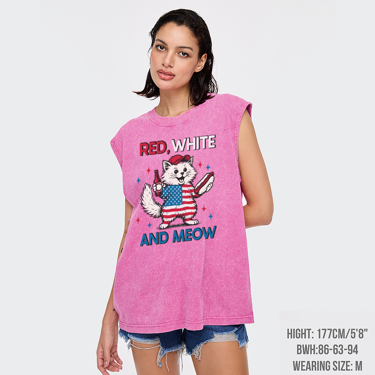 Funny Independence Day-Patriotic Cat Washed Tanks