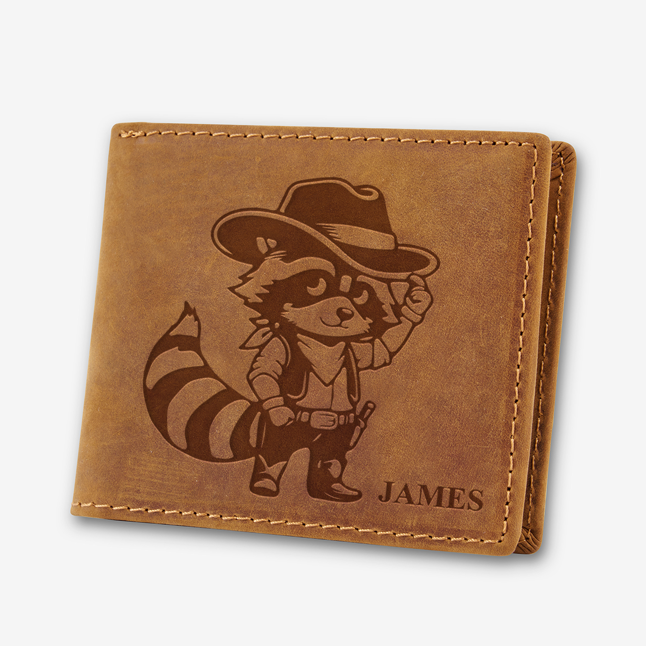 Personalized Vintage Leather Wallet_Raccoon