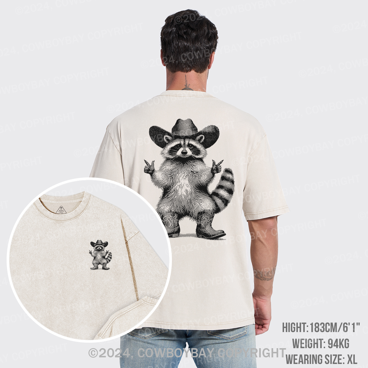 Cowboy Raccoon Vintage Garment-dye Tees