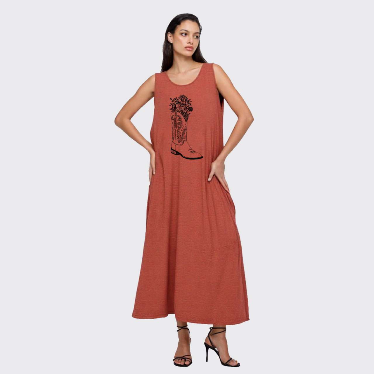 Western Boots Wildflowers Cowgirl Slit Tank Dress