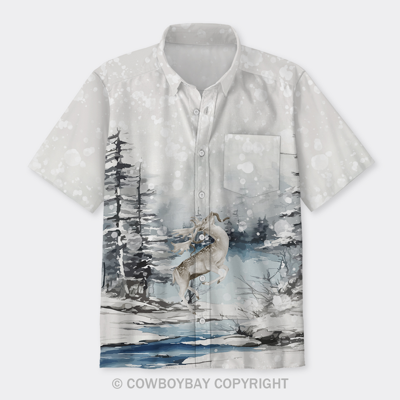Deer In The Snowy Mountains Button Up Shirts