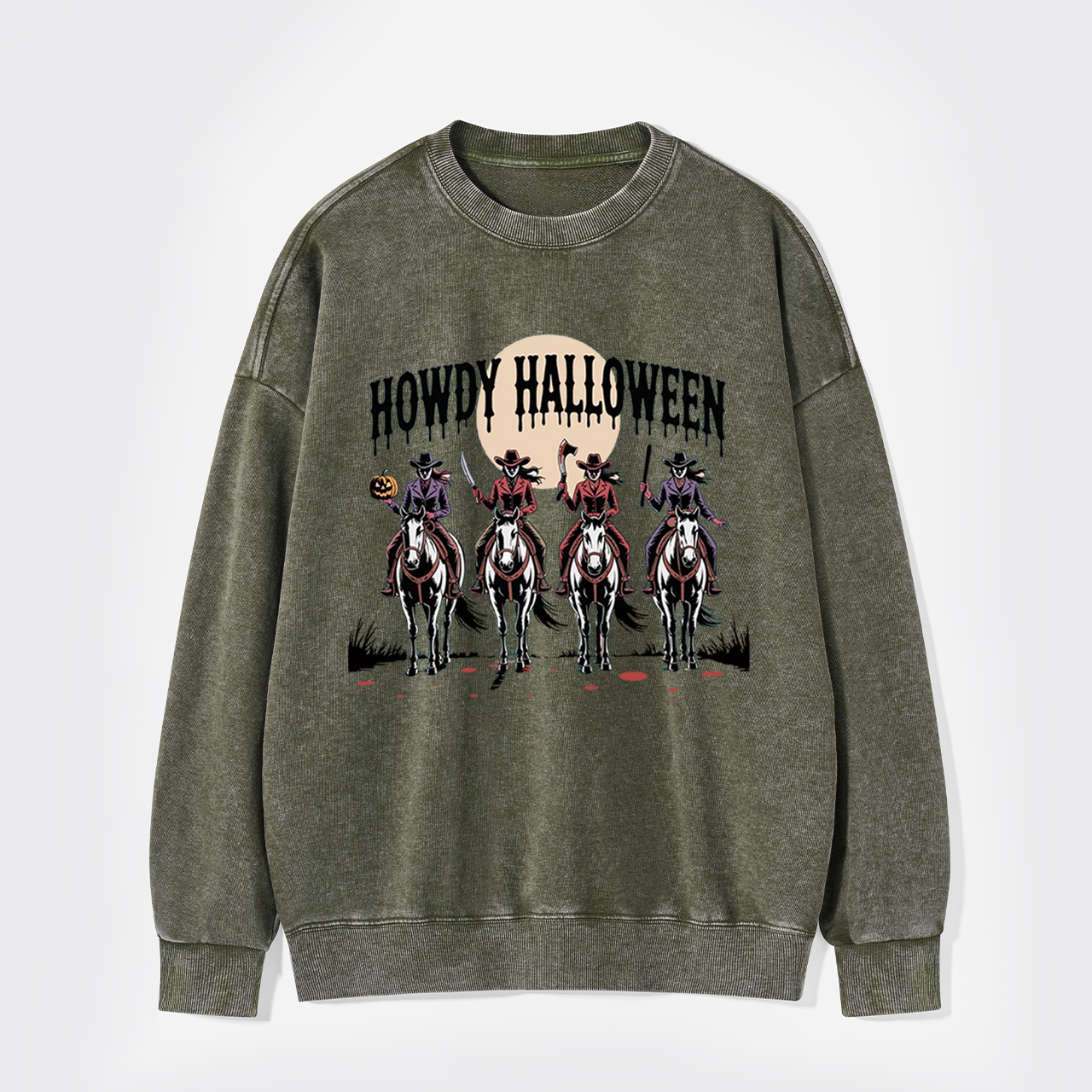 Cowgirl Riding Halloween Washed Sweatshirts